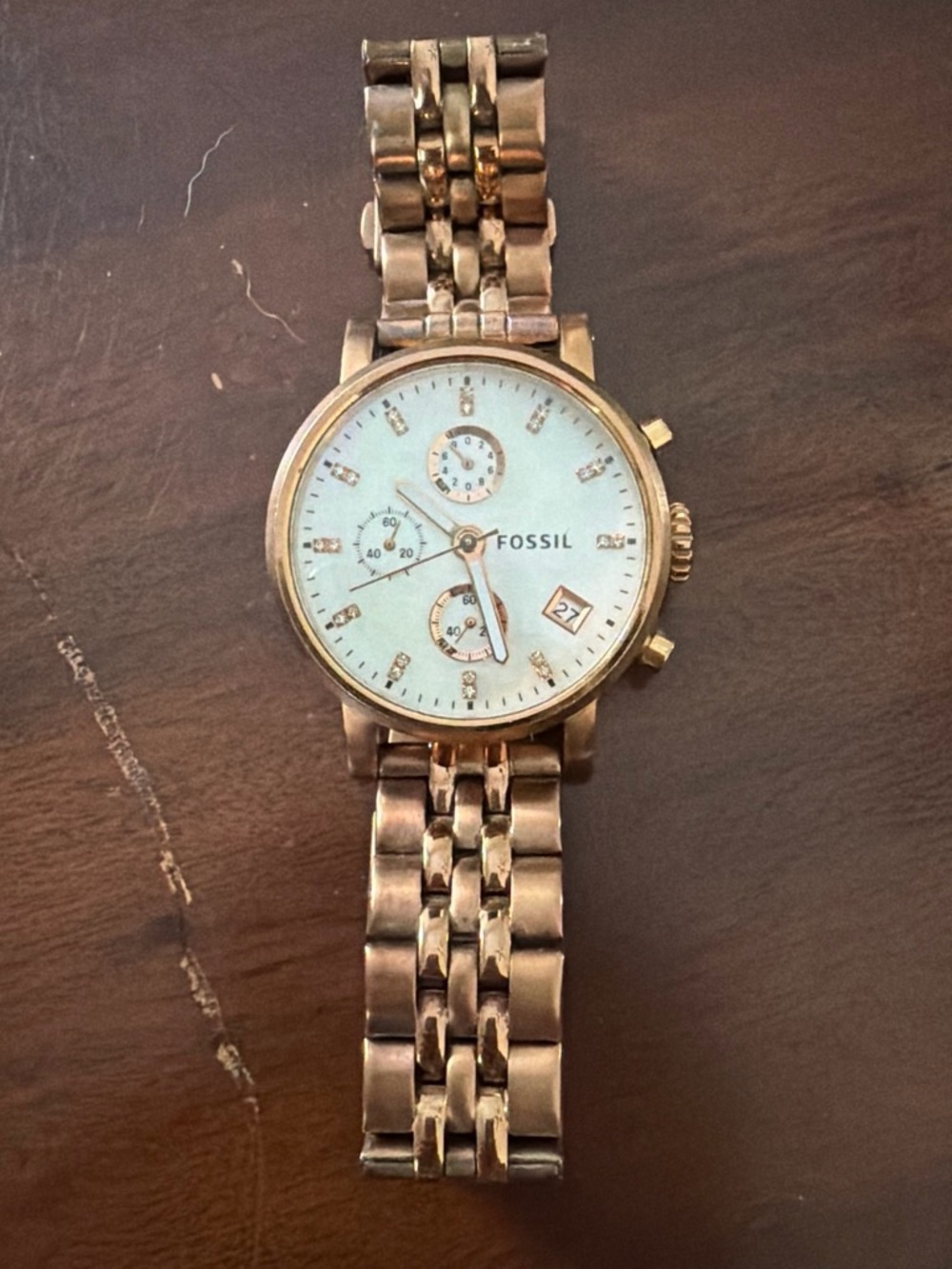 Fossil Rose Gold-Tone Chronograph Bracelet Watch with White Dial